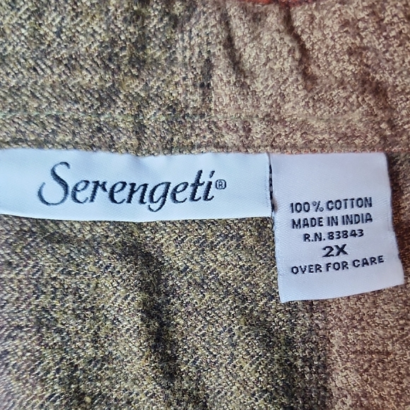 SERENGETI | Green Brown Neutral Plaid Cotton Pintuck Button-Down Shirt Top | 2X - Picture 4 of 8